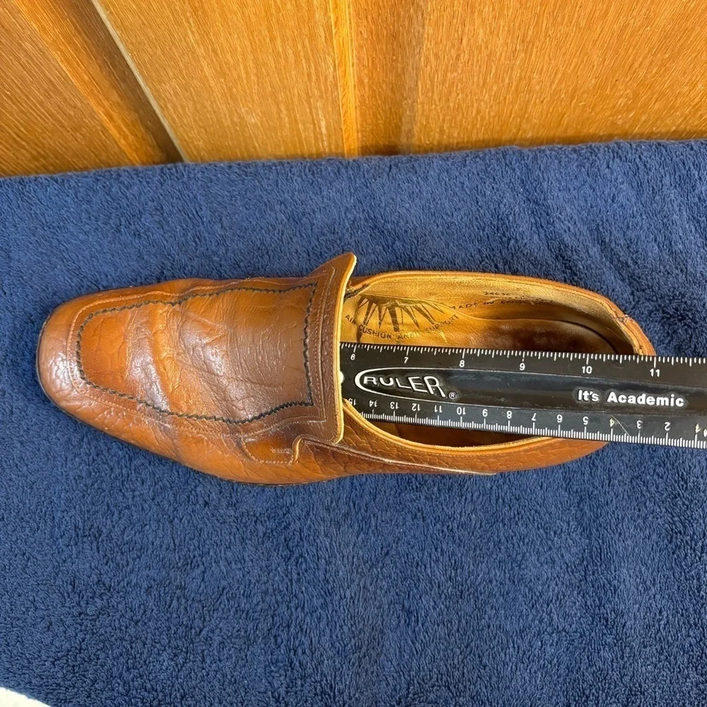 Vtg Men's STUART MCGUIRE Dress Loafers Shoes Sharkskin Brown Leather Size 9.5